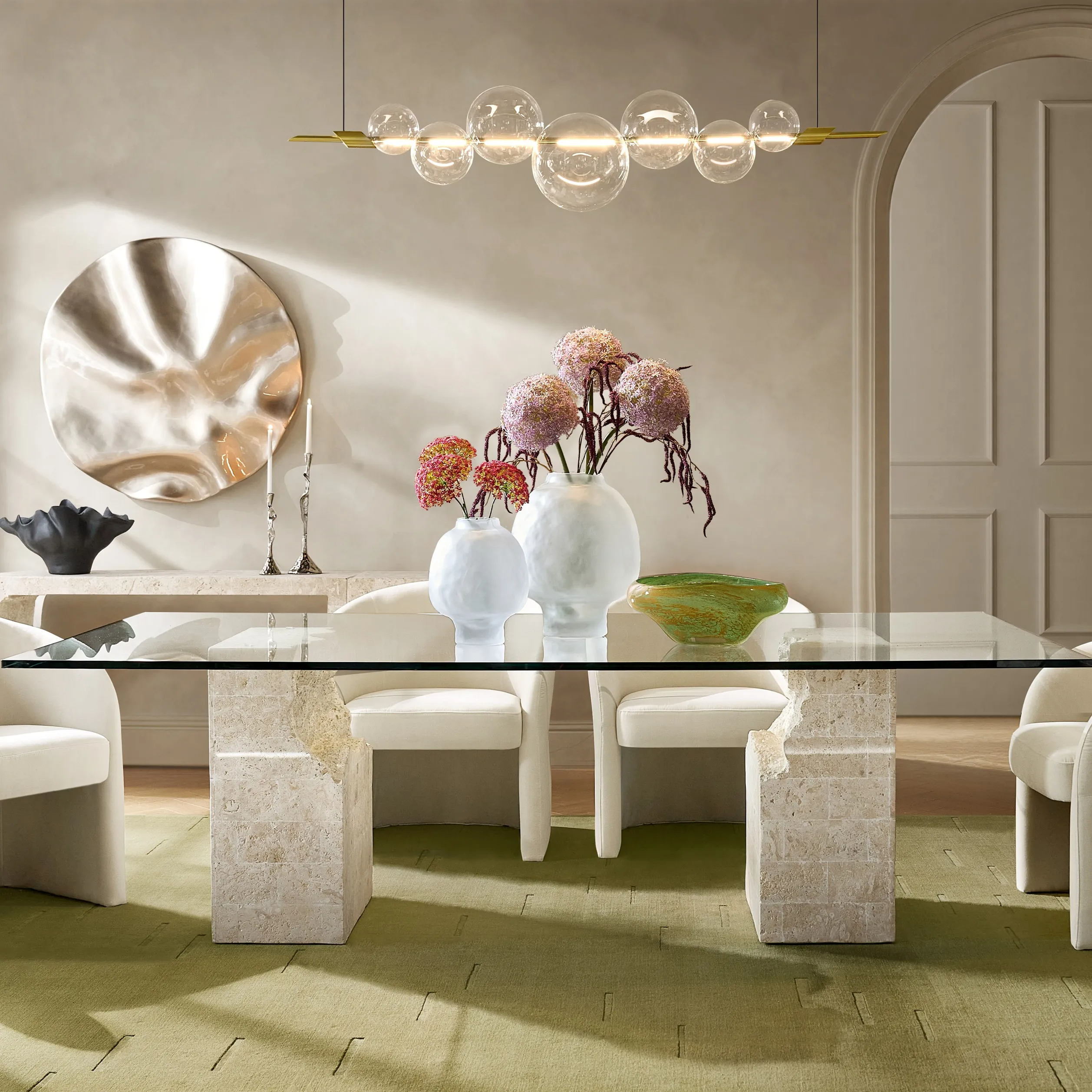 Dining Table with Tempered Glass Top and Mactan Stone Base