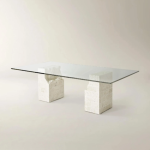 Dining Table with Tempered Glass Top and Mactan Stone Base