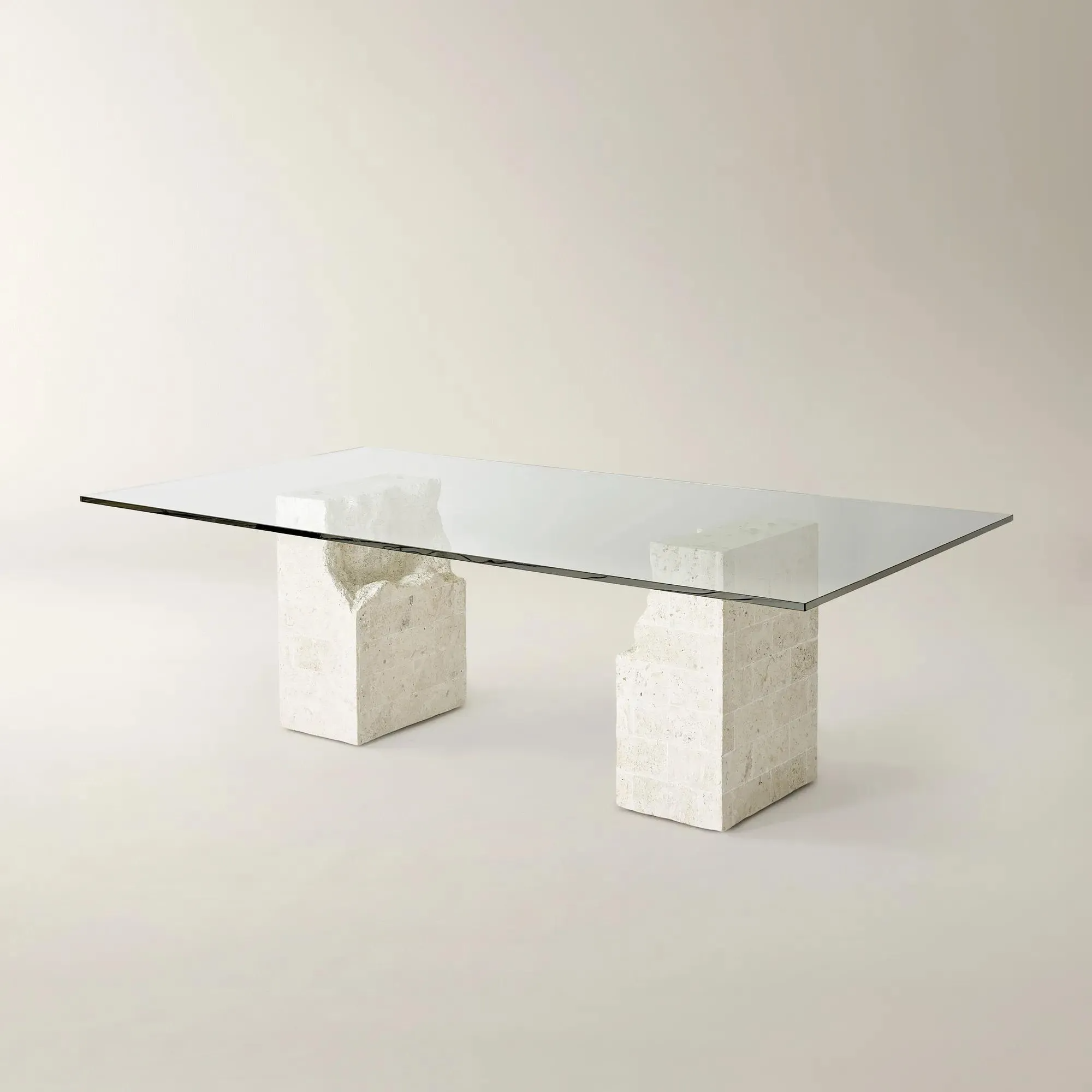 Dining Table with Tempered Glass Top and Mactan Stone Base