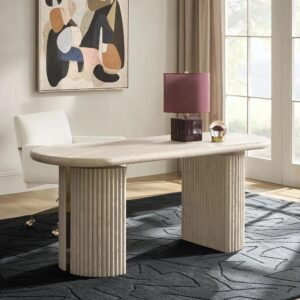 Electric Lift Desk with Reeded Oak Finish and Adjustable Height