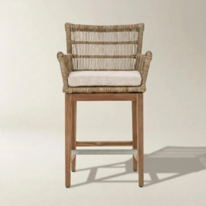Outdoor Counter Stool with Teak Frame and Rope Backrest