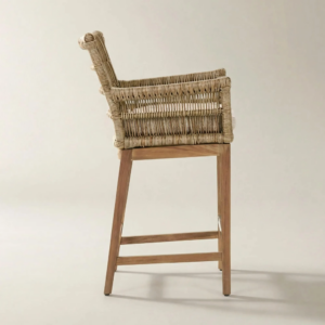 Outdoor Counter Stool with Teak Frame and Rope Backrest