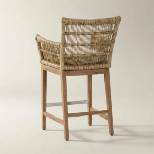 Outdoor Counter Stool with Teak Frame and Rope Backrest