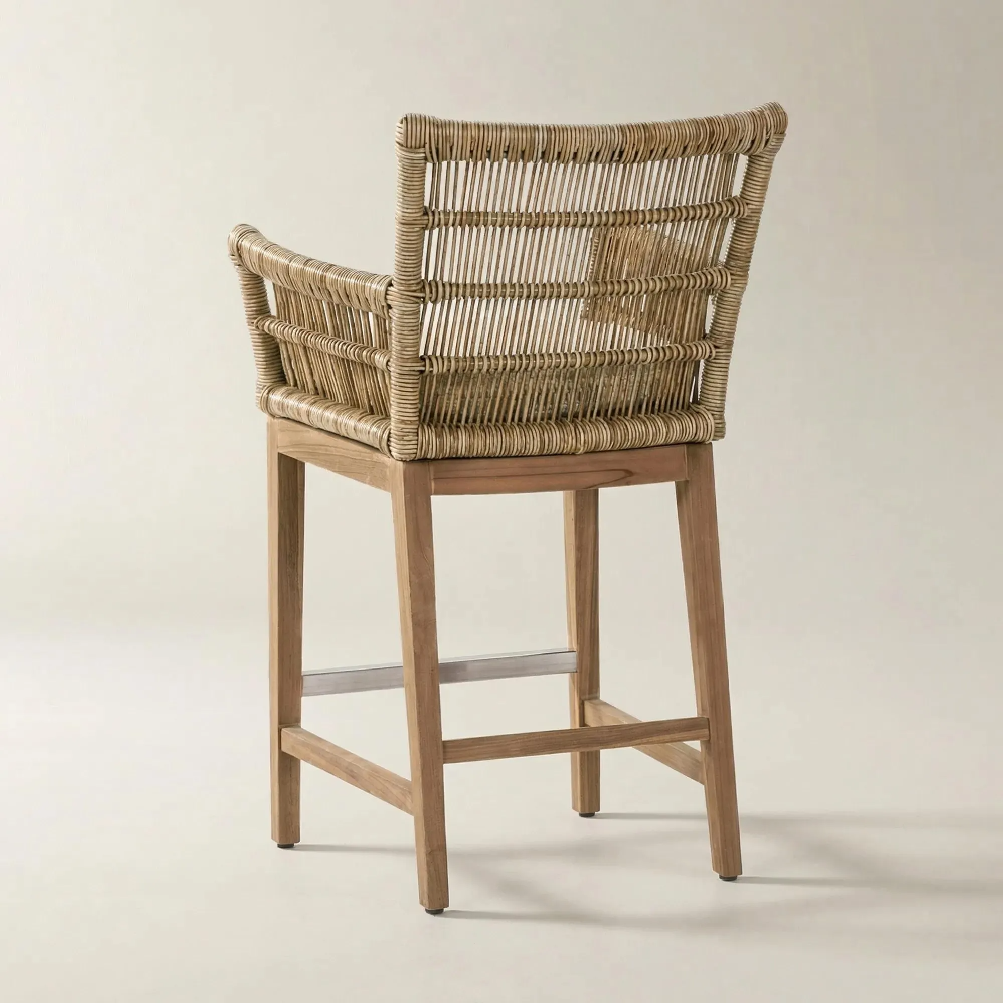Outdoor Counter Stool with Teak Frame and Rope Backrest