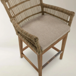 Outdoor Counter Stool with Teak Frame and Rope Backrest