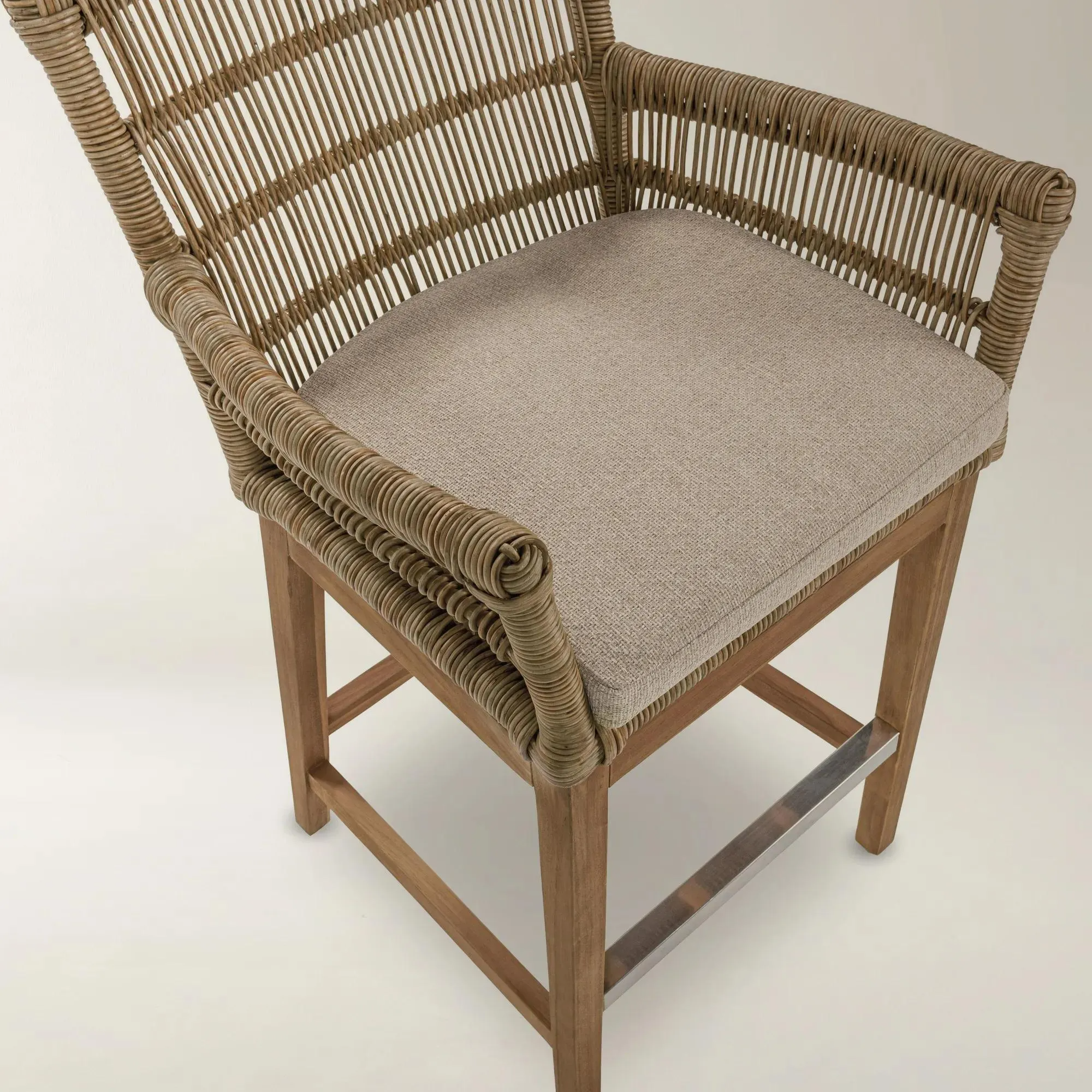Outdoor Counter Stool with Teak Frame and Rope Backrest