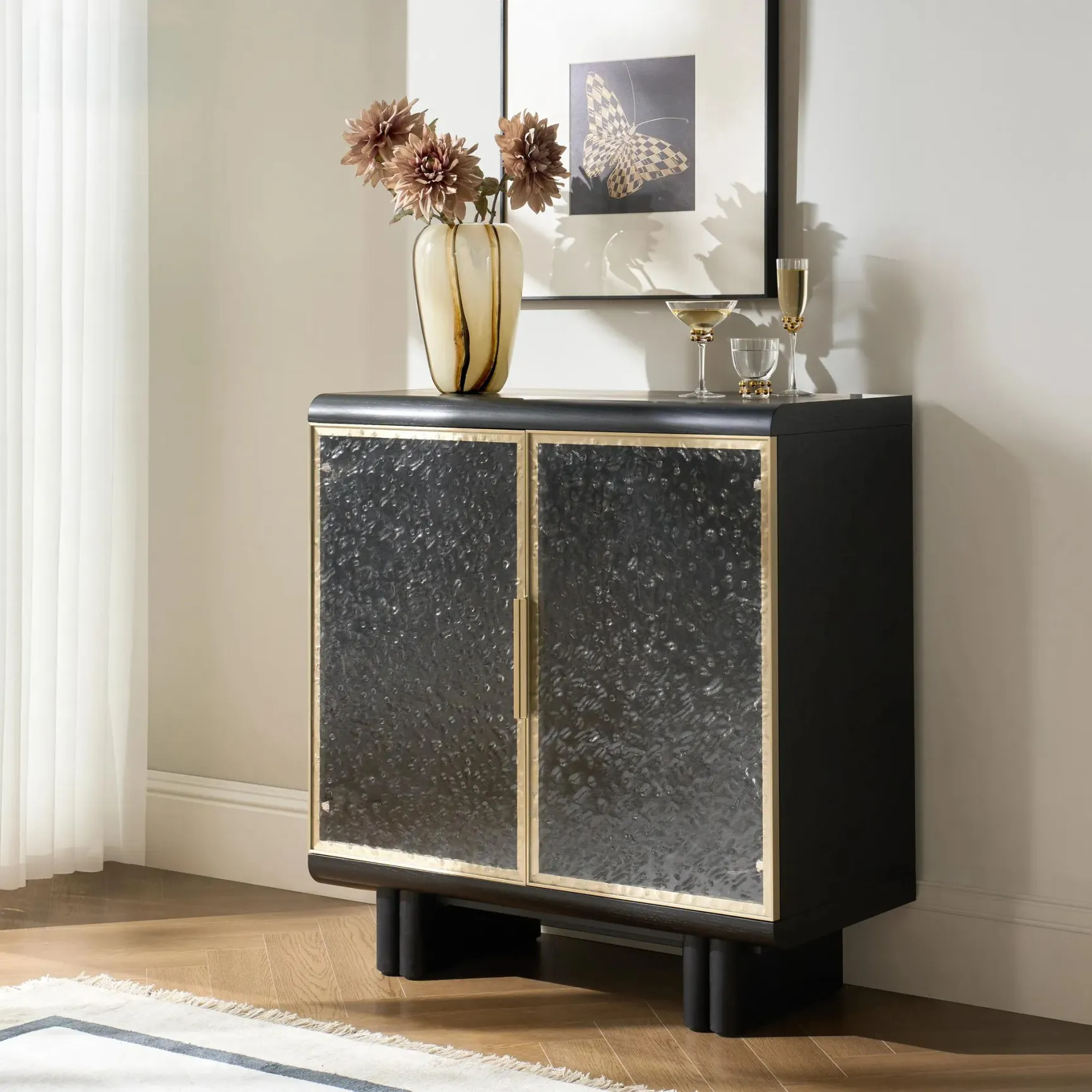 Two Door Buffet Cabinet with LED Lighting and Glass Shelves