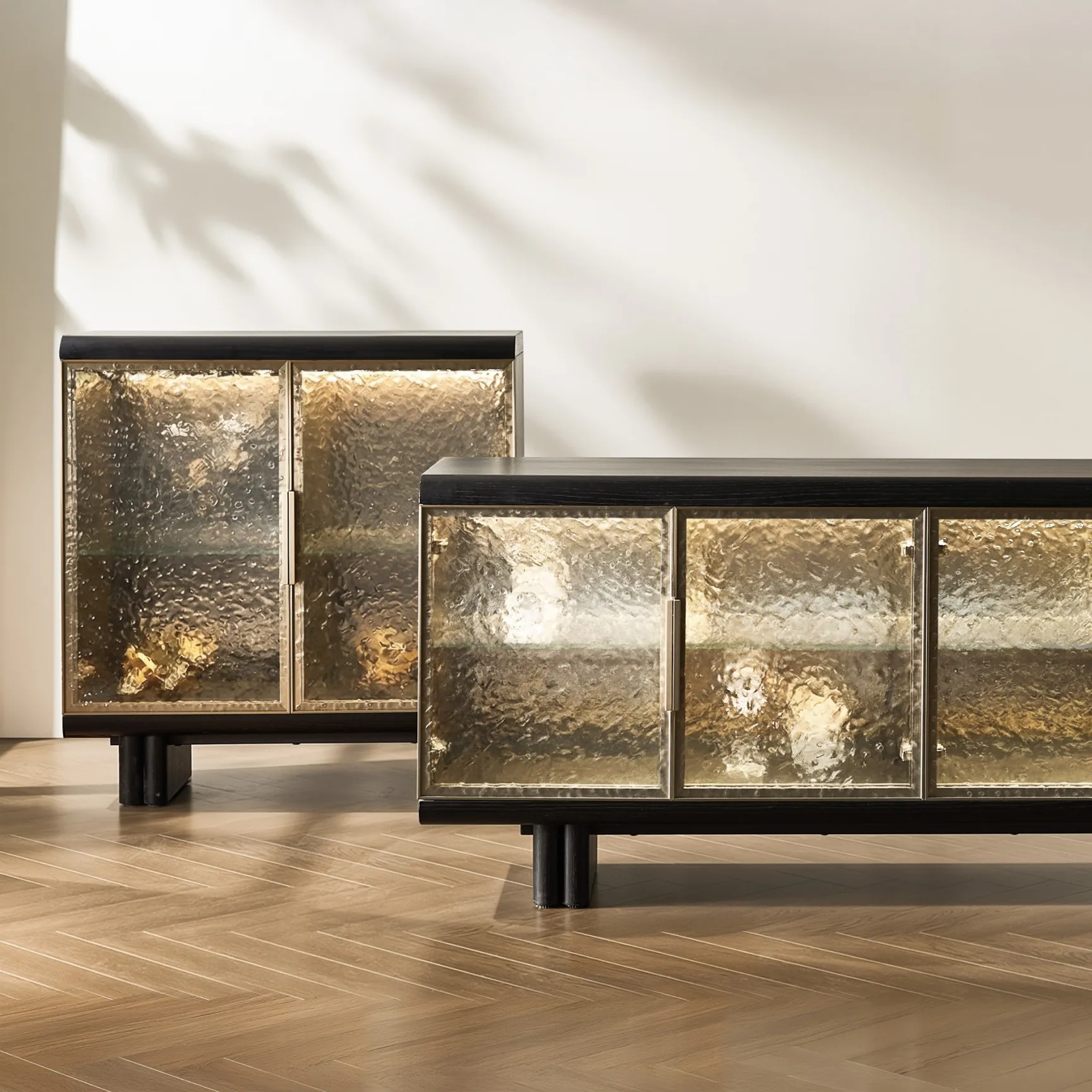 Two Door Buffet Cabinet with LED Lighting and Glass Shelves