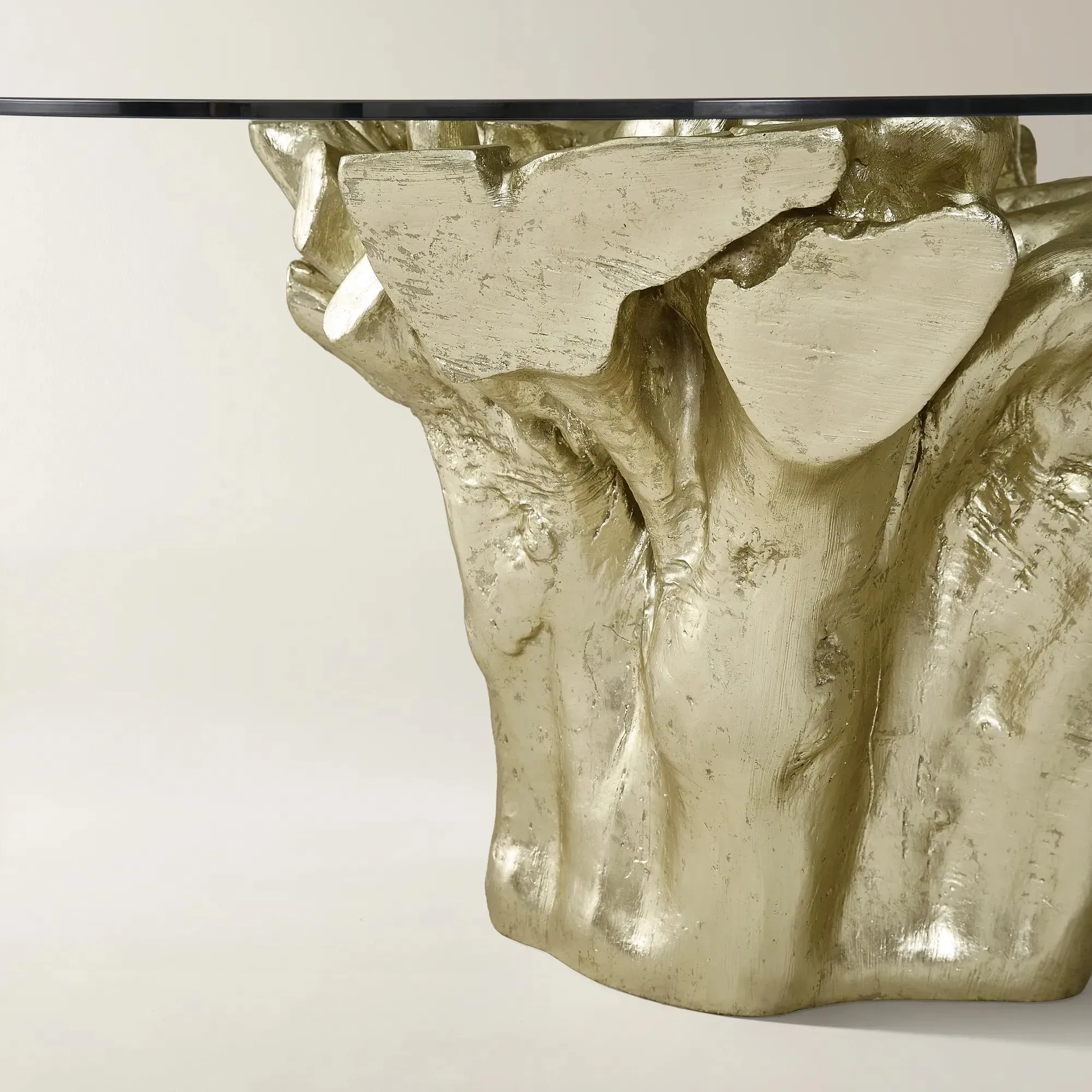 Dining Table with Tempered Glass Top and Sculptural Resin Base