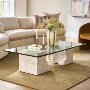 Dining Table with Tempered Glass Top and Mactan Stone Base